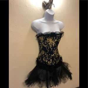 Blue and gold corset with G string and tutu